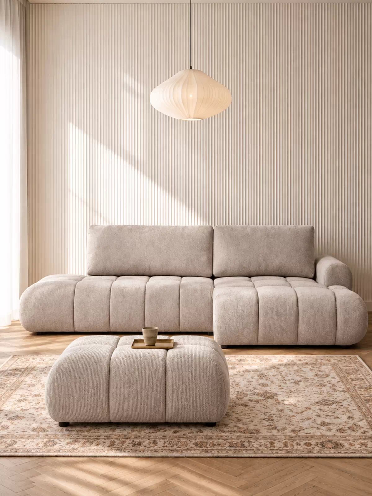 Čalouněná taburetka Lutario Mini - béžový šenil Vibe 08 Taburet čalouněná Lutario Mini - béžová šenil Vibe 08