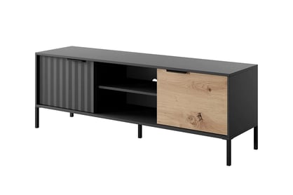 TV stolík Lomin s otvorenou policou 150 cm - čierny / Dub artisan