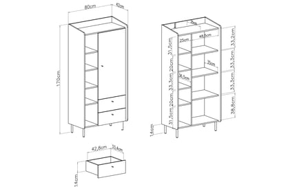 Regál Wodi 80 cm so zásuvkami - piesková béžová / olejovaný dub Regál Alessio 5 so zásuvkami 80 cm - Béžová Pieskový / Dub olejowany