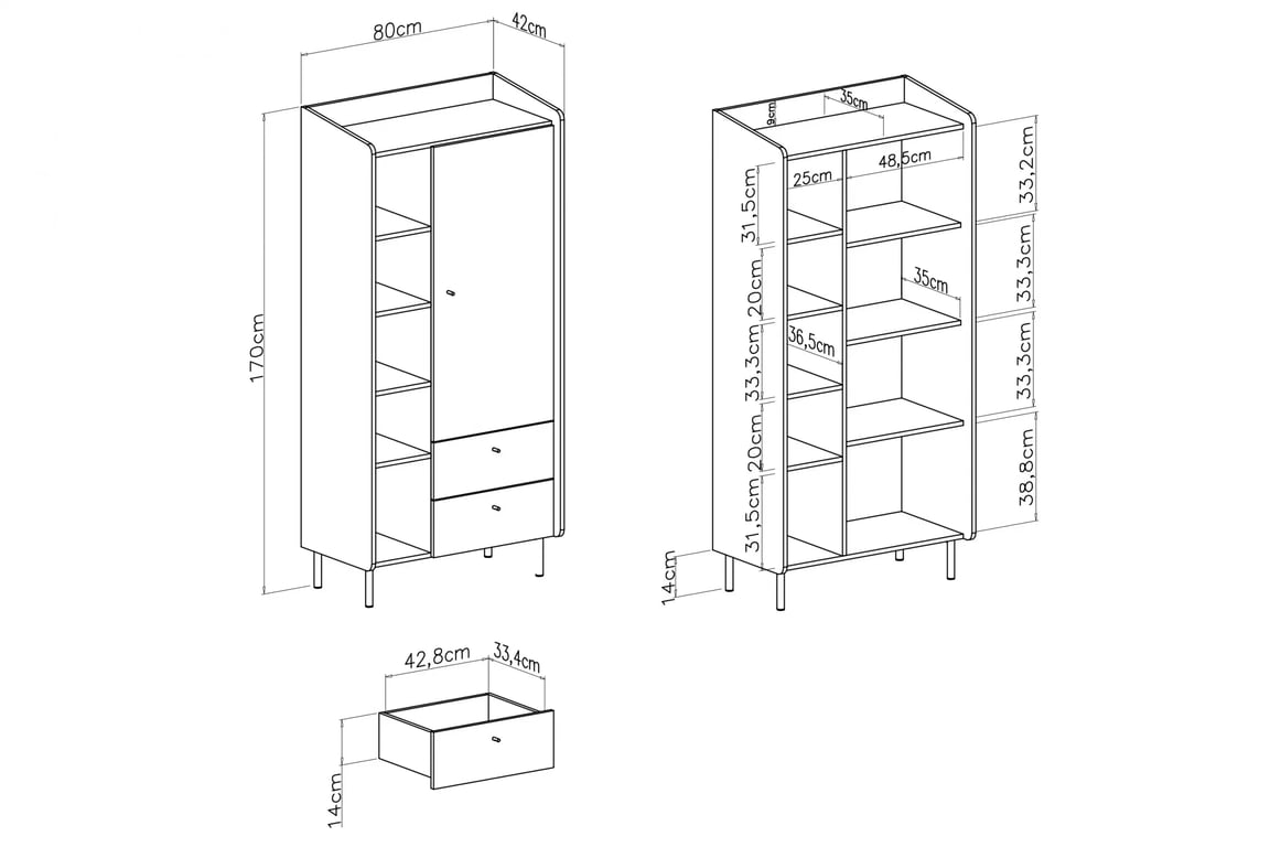 Bibliotecă Wodi 80 cm cu sertare - bej nisipiu / dąb olejat Regal Alessio 5 cu sertare 80 cm - bez piaskowy / stejar olejowany