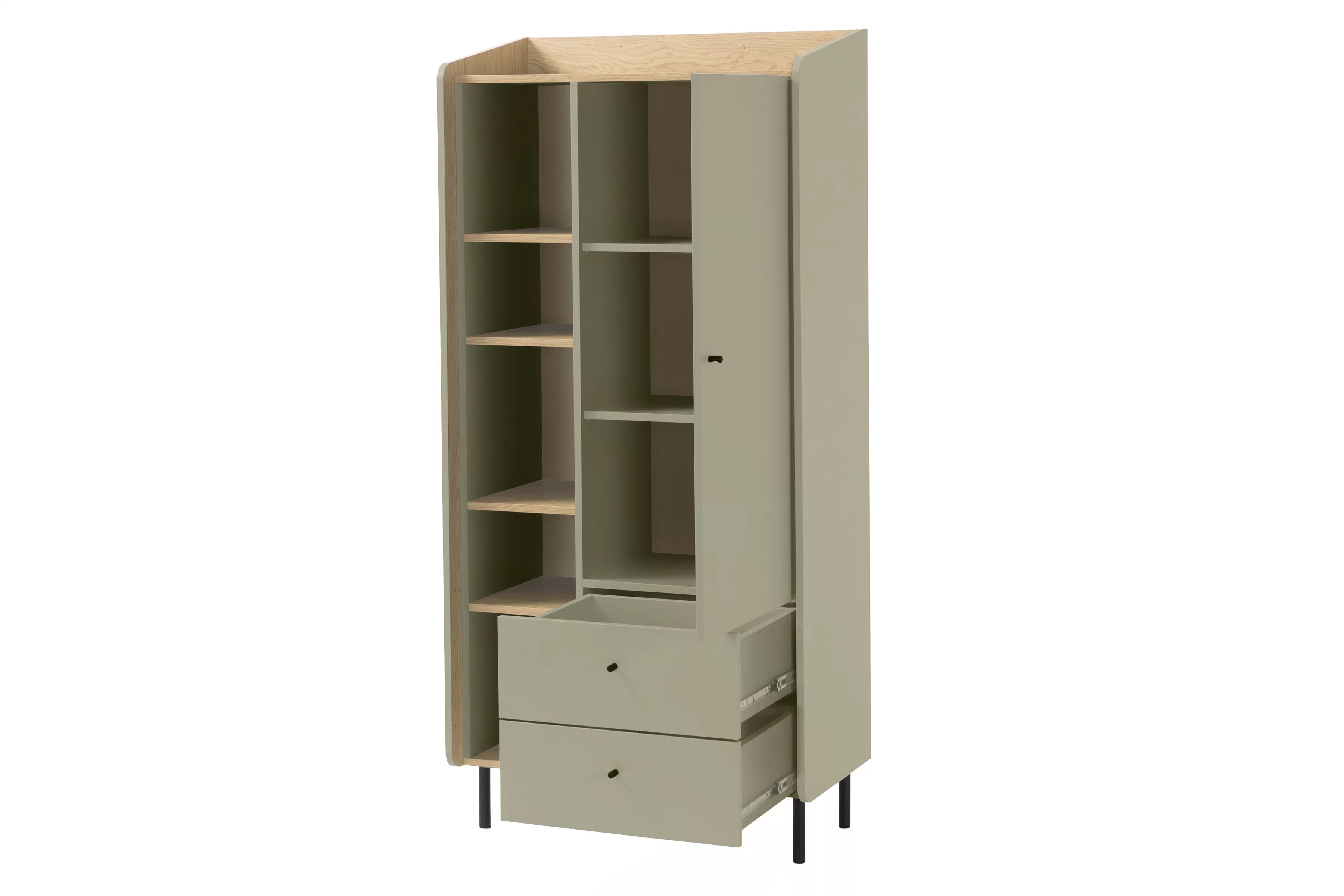 Regál Alessio 80 cm se zásuvkami - eukaliptus / dub baltic dune Regál Alessio 5 se zásuvkami 80 cm - eukaliptus / dub olejowany