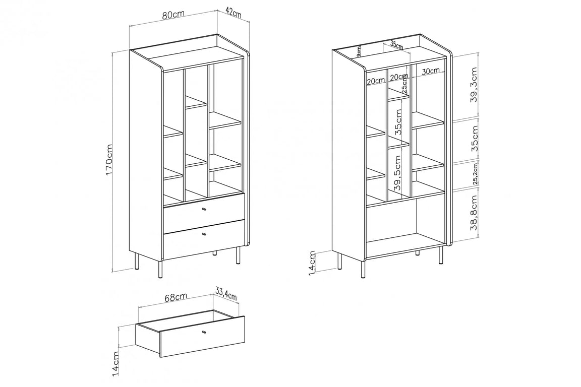 Bibliotecă Wodi 80 cm cu sertare - bej nisipiu / dąb olejat Regal Alessio 6 cu sertare 80 cm - bez piaskowy / stejar olejowany