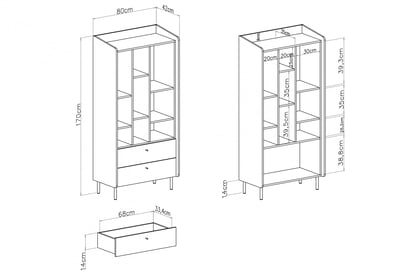 Regál Wodi 80 cm so zásuvkami - eukalyptus / dub baltic dune Regál Alessio 6 so zásuvkami 80 cm - eukaliptus / Dub olejowany