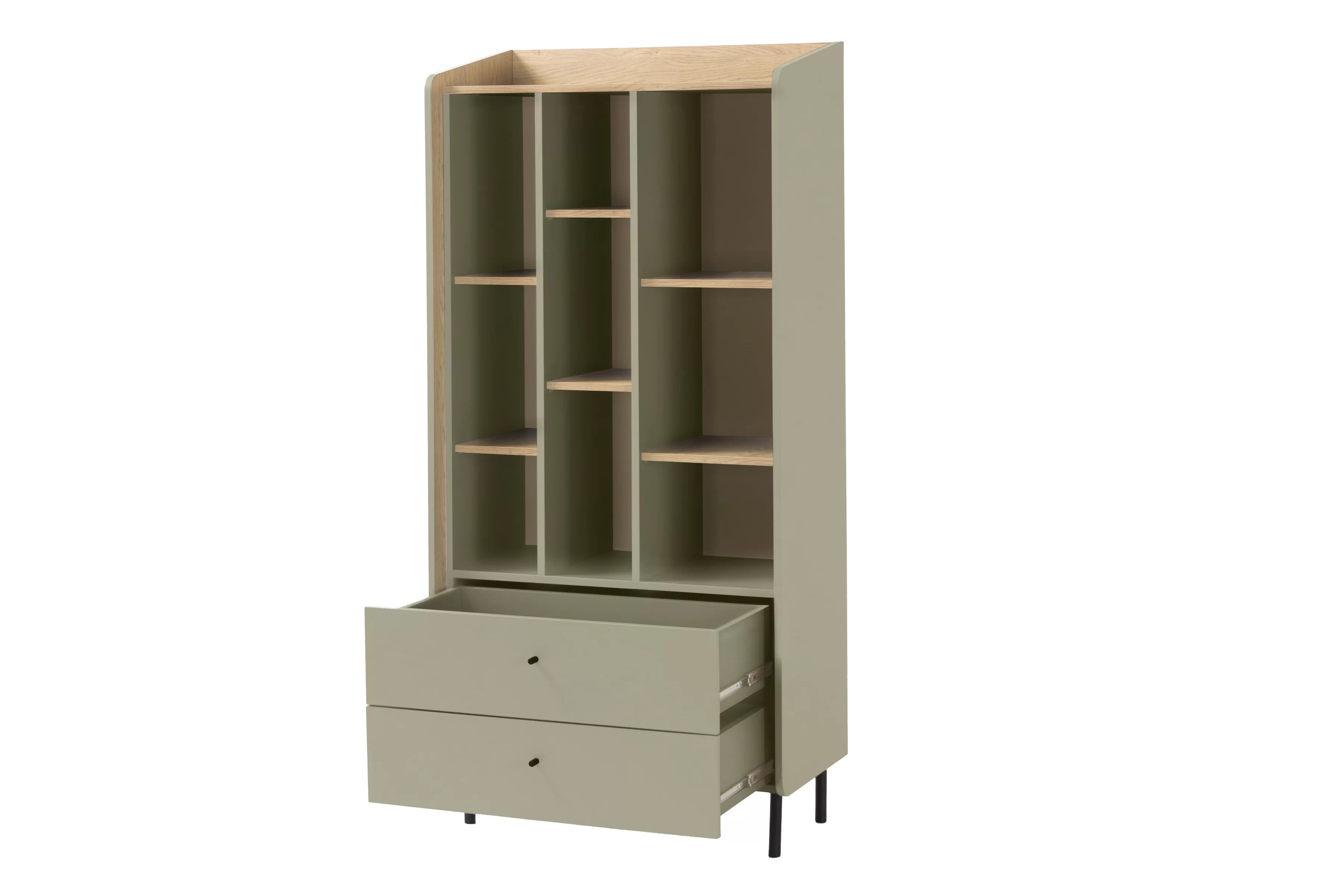 Regál Alessio 80 cm so zásuvkami - eukalyptus / dub baltic dune Regál Alessio 6 so zásuvkami 80 cm - eukaliptus / Dub olejowany