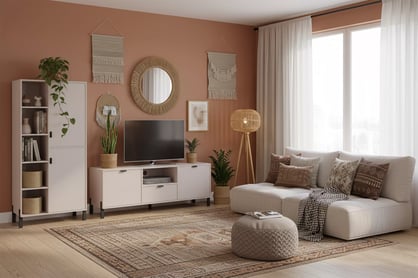 Regál Cremona 80 cm so skrinkami ľavostranný - piesková béžová Regál Cremona 80 cm z szafkami Ľavá strana - Béžová Pieskový 