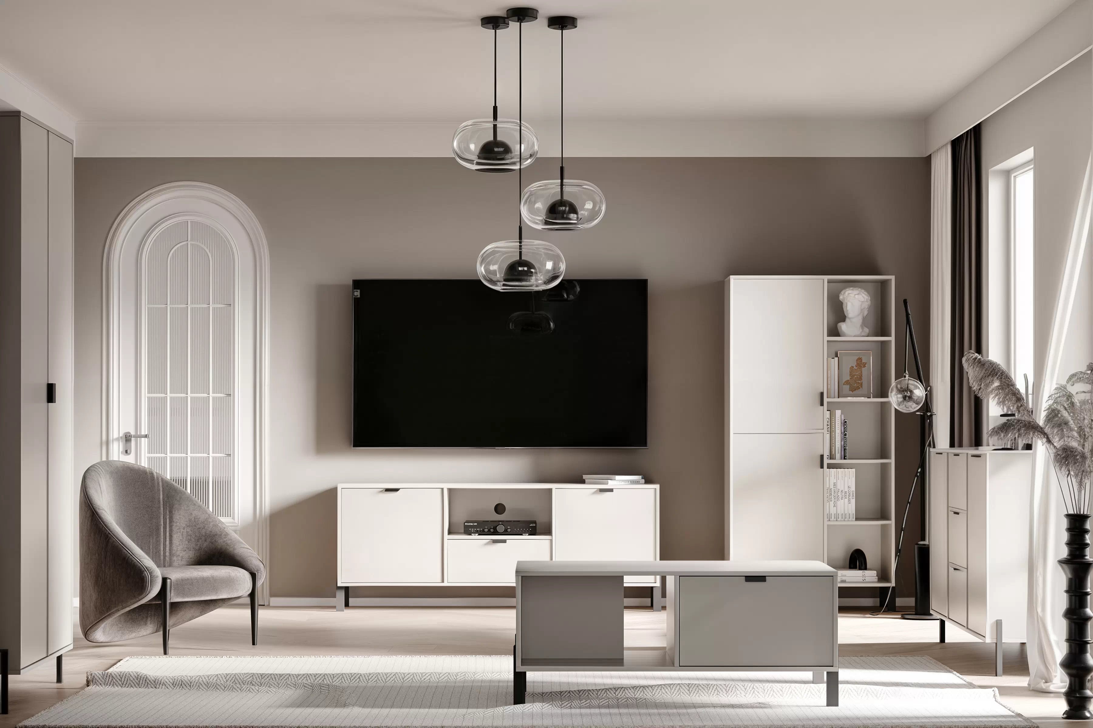 Regál Cremona 80 cm z szafkami - béžová Pískový  Regál Cremona 80 cm z szafkami pravá - béžová Pískový 