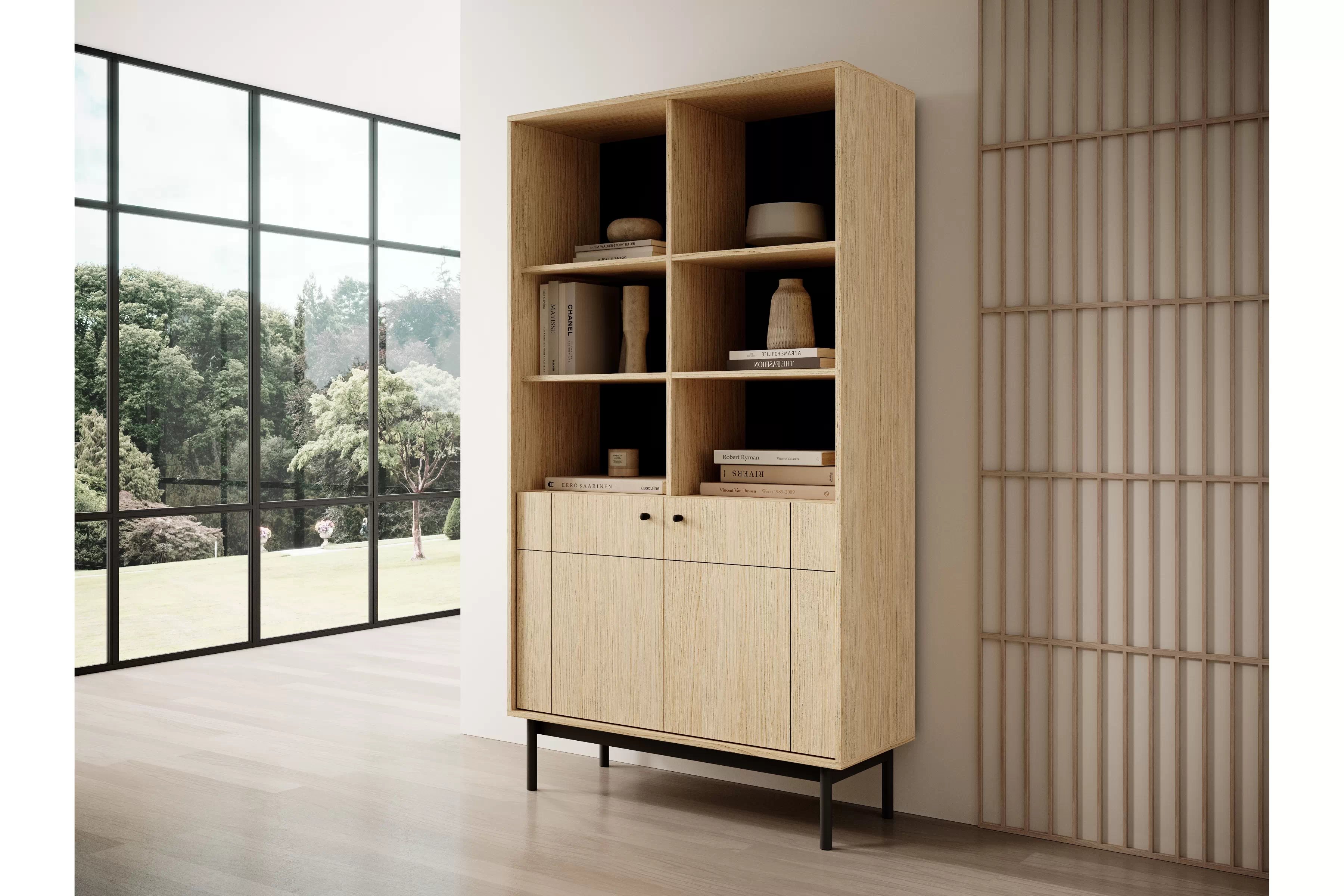 Knižnica Jolinio 104 cm - dub linea / čierne nohy Regál dna ksiazki Jolinio 104 cm - Dub linea / čierny nožičky