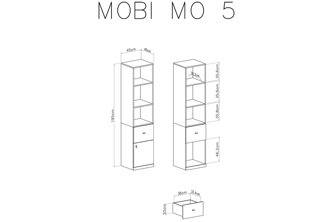 Regál Mobi MO5 L/P 45 cm - bílá / tyrkysová wnetrze regalu mobi 5