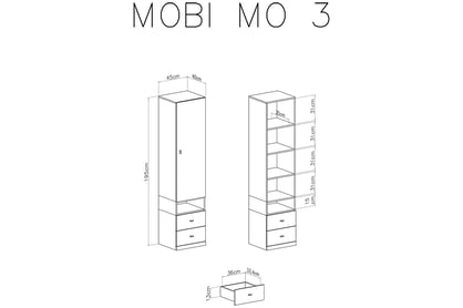 Regál Mobi MO3 L/P - 45 cm - bílá / tyrkysová wnetrze bielizniarki mo3