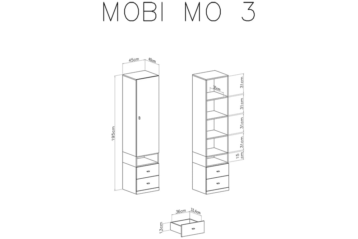 Regál Mobi MO3 L/P - 45 cm - bílá / tyrkysová wnetrze bielizniarki mo3