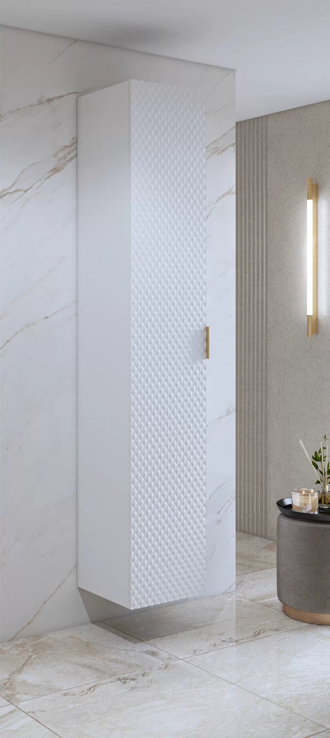 Závesná kúpeľňová skrinka Laura 35 cm - biela / biely mat Regál lazienkowy Laura 35 cm wiszacy - biela / biela mat piramidki