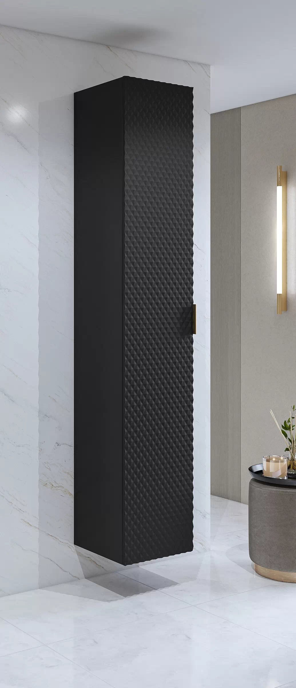 Závěsný koupelnový regál Laura 35 cm - černý onyx / černý pyramidický mat Regál lazienkowy Laura 35 cm wiszacy - černá onyx / černá - piramidki