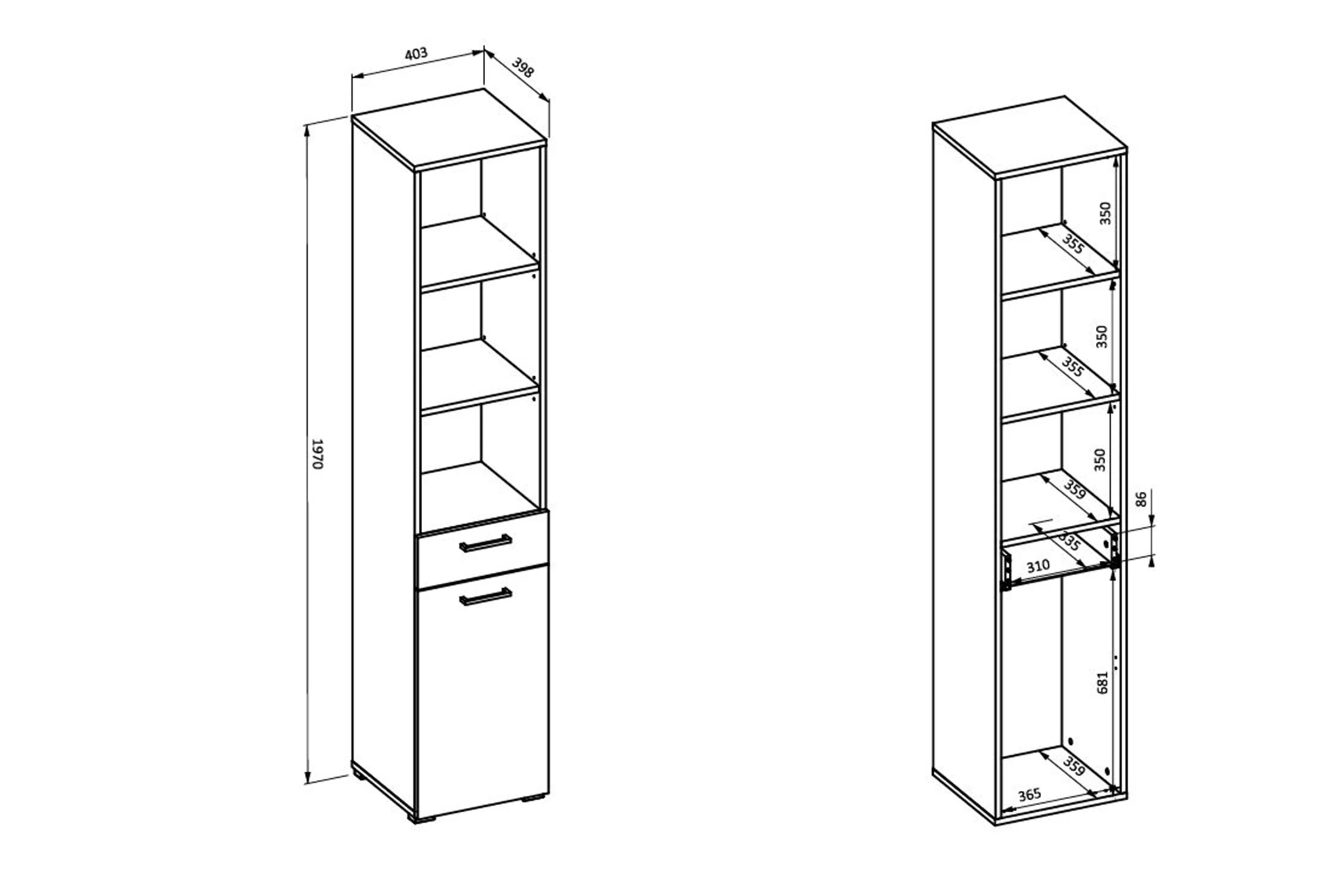 Regál do kúpeľne Rosa - congo / dub olejovaný Regál lazienkowy Rosa z szuflada - congo / Dub olejowany