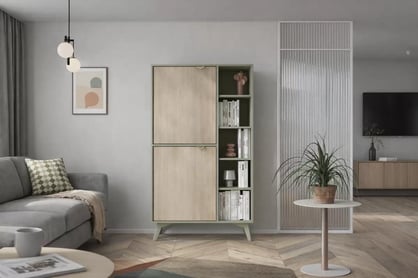 Regál Lumira 80 cm dvojdverový - eukalyptus / škandinávsky vzor rybia kosť Regál Lumira 80 cm dvojdverový - eukaliptus / jodelka skandi