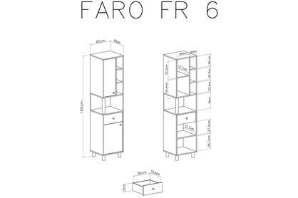 Dvoudveřový regál Faro FR6 s policemi a zásuvkou - bílý lux / dub artisan / šedá Regál Pro mladé dvoudveřový z policemi a zásuvkou Faro FR6 - Bílý lux / Dub artisan / šedý - schemat