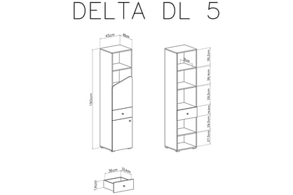 Studentský regál Ciljo 45 cm se zásuvkou - dub / antracit Regál Pro mladé dvoudveřový se zásuvkou Delta DL5 - schemat