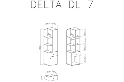 Studentský regál Ciljo 45 cm se zásuvkou - dub / antracit Regál Pro mladé dvoudveřový se zásuvkou i policemi Delta DL7 - Dub / Antracytová - schemat