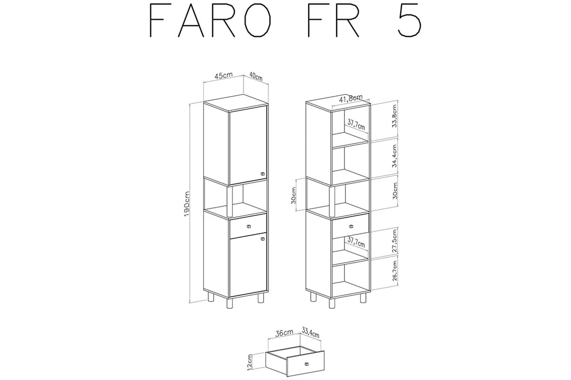 Dvoudveřový regál Faro FR5 s výklenkem a zásuvkou - bílý lux / dub artisan / šedá Regál Pro mladé dvoudveřový s výklenkem a zásuvkou Faro FR5 - Bílý lux / Dub artisan / šedý - Rozměry