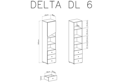 Raft tineret Ciljo 45 cm cu sertare - stejar / antracit Regál Pro mladé jednodveřový se třemi  zásuvkami Delta DL6 - Dub / antracit - schamat