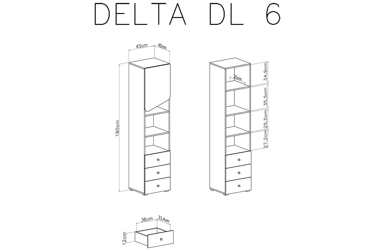 Studentský regál Ciljo 45 cm se zásuvkami - dub / antracit Regál Pro mladé jednodveřový se třemi  zásuvkami Delta DL6 - Dub / Antracytová - schamat