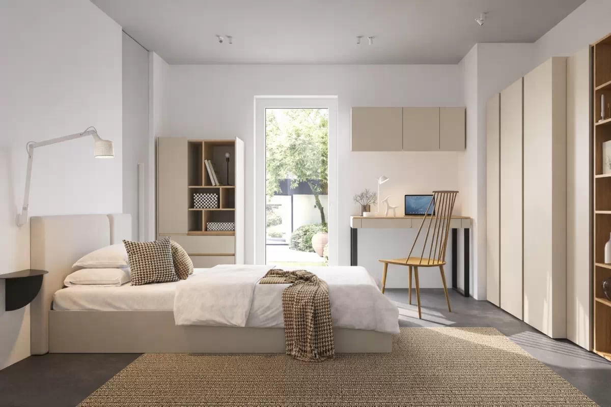 Studentský regál Luca 80 cm se zásuvkami - písková béžová / olejovaný dub Regál Studentský Luca 80 cm se zásuvkami - béžová Pískový / dub olejowany