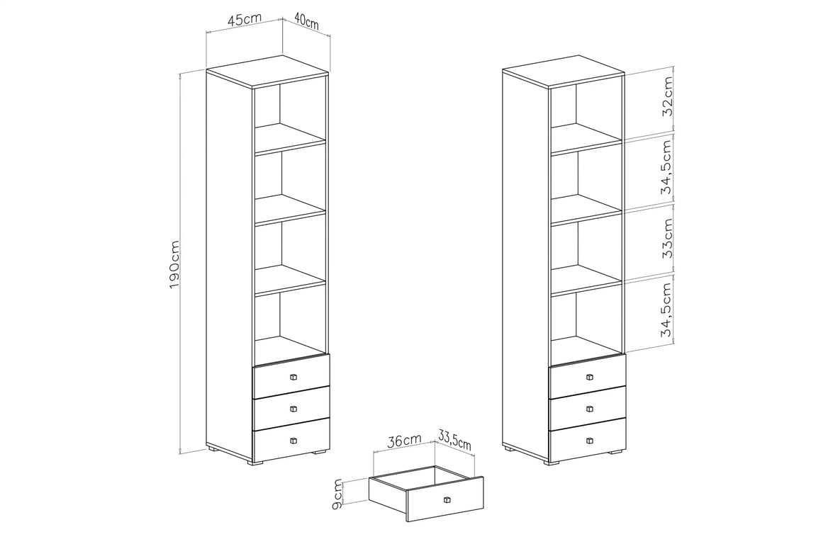 Regál Sigma SI7 45 cm - bílý lux / beton / dub Regál Studentský Sigma SI7 se zásuvkami 45 cm - bílá lux / beton / dub