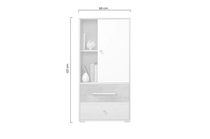 Regál Step ST5 60 cm so zásuvkami - dub biszkvitový / biely lux / betón Regál Pre mladých Step ST5 60 cm so zásuvkami Dub biszkoptowy / Biely lux / beton