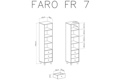 Regál Faro FR7 se třemi zásuvkami - bílý lux / dub artisan / šedá Regál Pro mladé se třemi  zásuvkami Faro FR7 - Bílý lux / Dub artisan / šedý - schemat