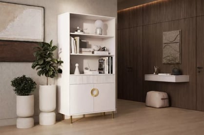 Regál Nubo 100 cm - kašmírová / zlatá Regál Nubo 100 cm dvojdverový z szuflada - kašmír / zlaté