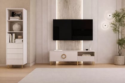 Regál Nubo 53 cm so zásuvkami - kašmírová / zlatá Regál Nubo 53 cm so zásuvkami - kašmír / zlote nožičky