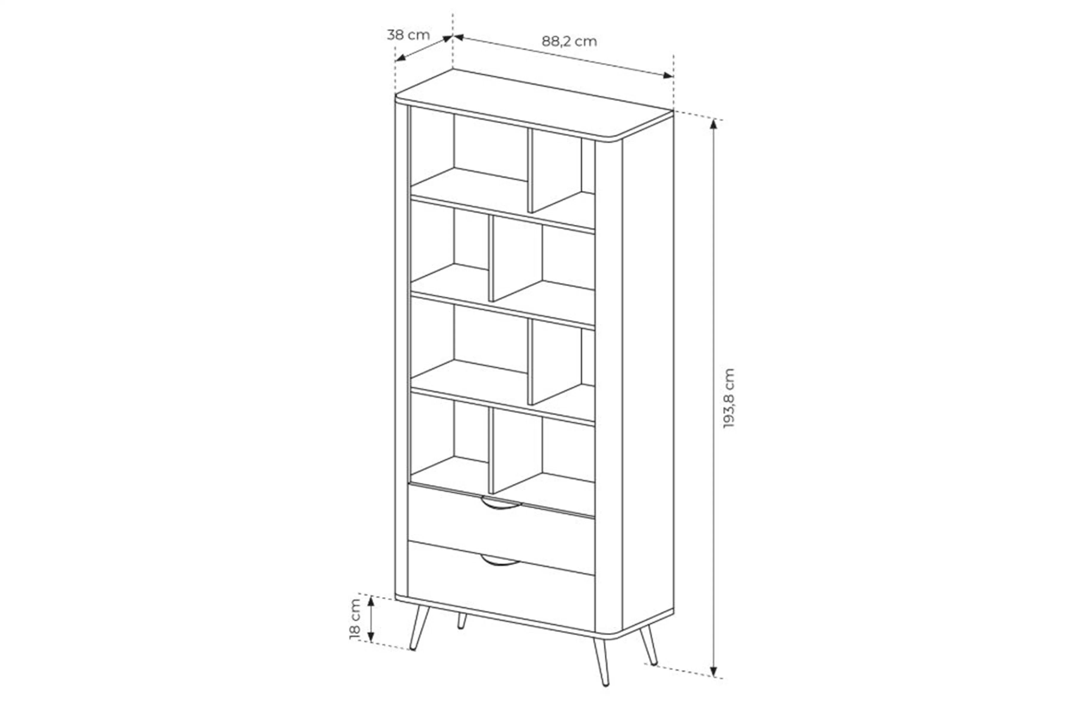 Otevřený regál Edrin 88 cm se zásuvkami - dub dunin / černá Regál otwarty Edrin 88 cm se zásuvkami - dub dunin / černá