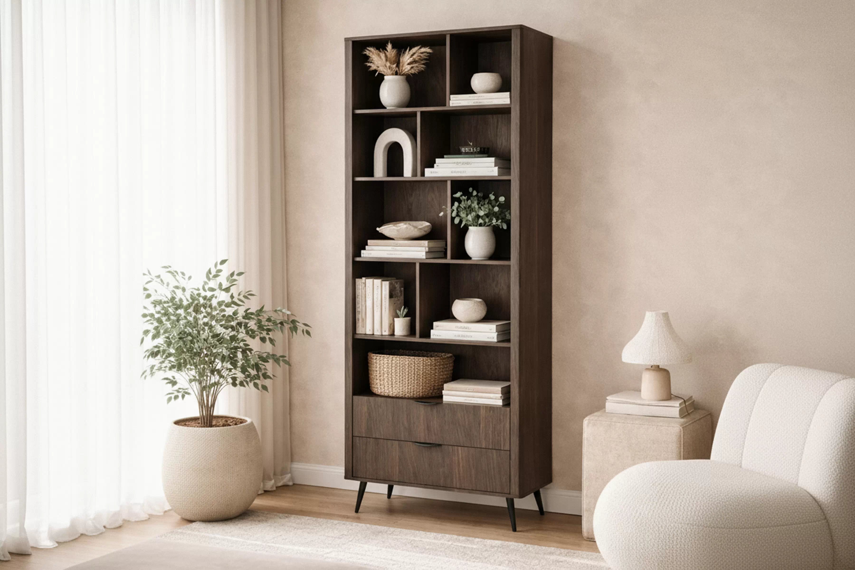 Otvorený regál Edrin 88 cm so zásuvkami - dub dunin / čierna Regál otvorený Edrin 88 cm so zásuvkami - Dub dunin / Čierny