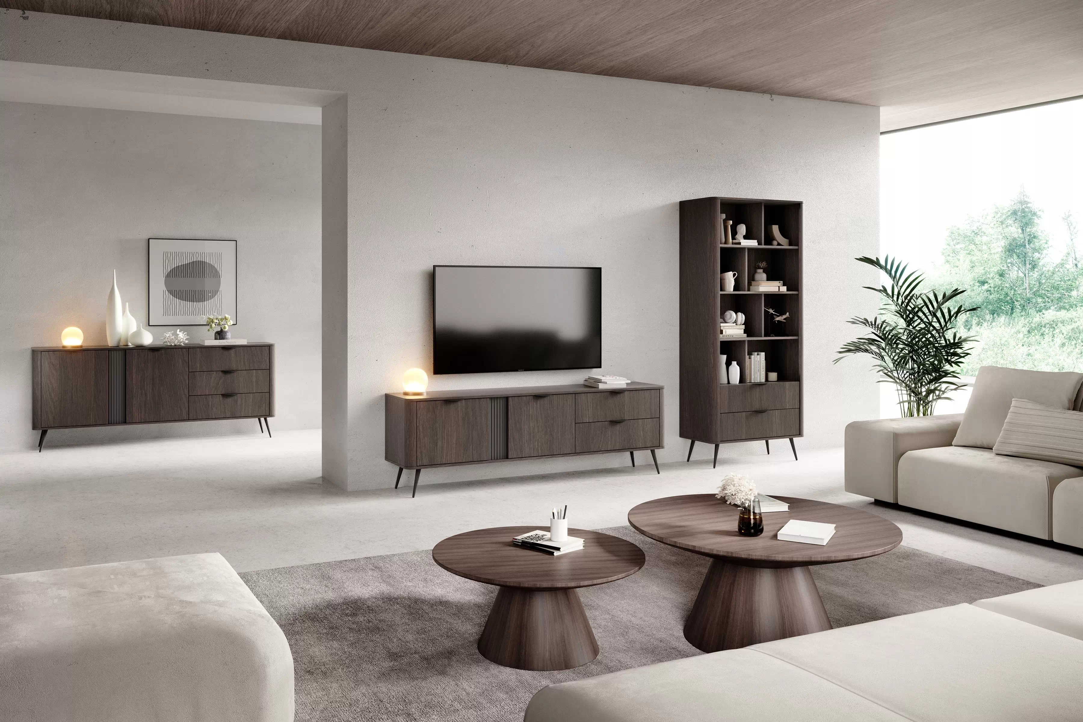 Otevřený regál Edrin 88 cm se zásuvkami - dub dunin / černá Regál otwarty Edrin 88 cm se zásuvkami - dub dunin / černá