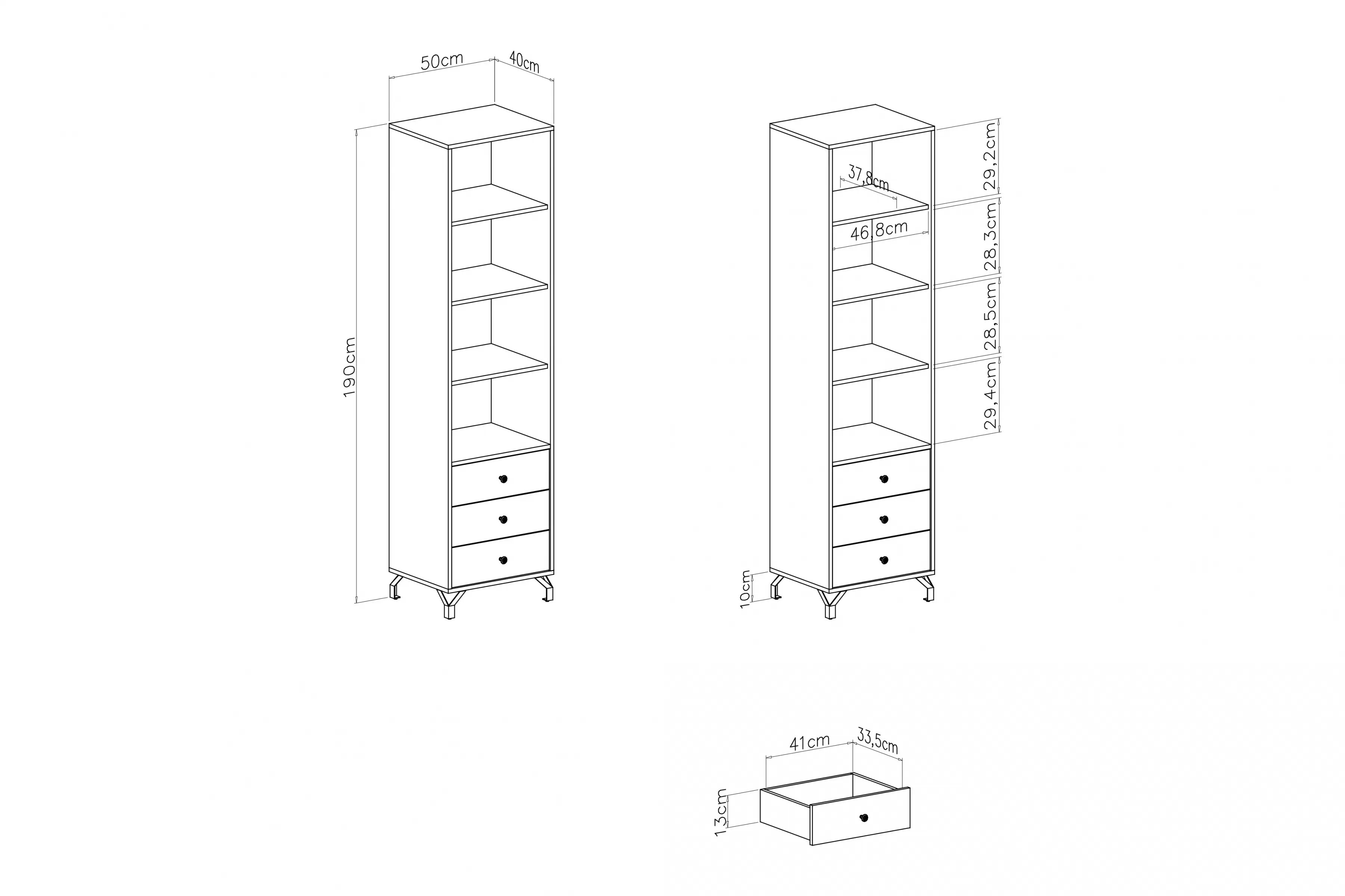 Regál Bergen 50 cm so zásuvkami - biela Regál Ozoli 50 cm so zásuvkami - Biely