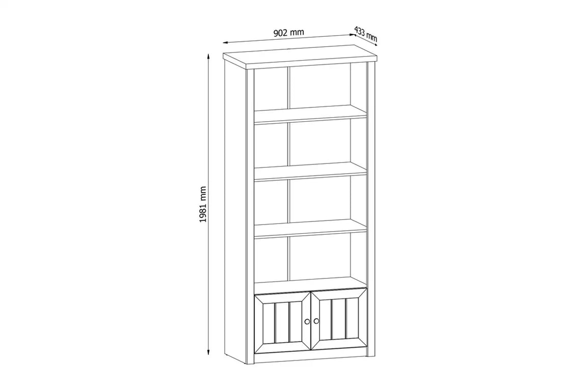 Regál R1 Prowansja Borovica Andersen Regál R1 Prowansja - szkic z wymiarami 
