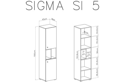 Dvoudveřový regál Sigma SI5 L/P s výklenky - bílý lux / beton Regál Sigma SI5 L/P - Bílý lux / beton - schemat