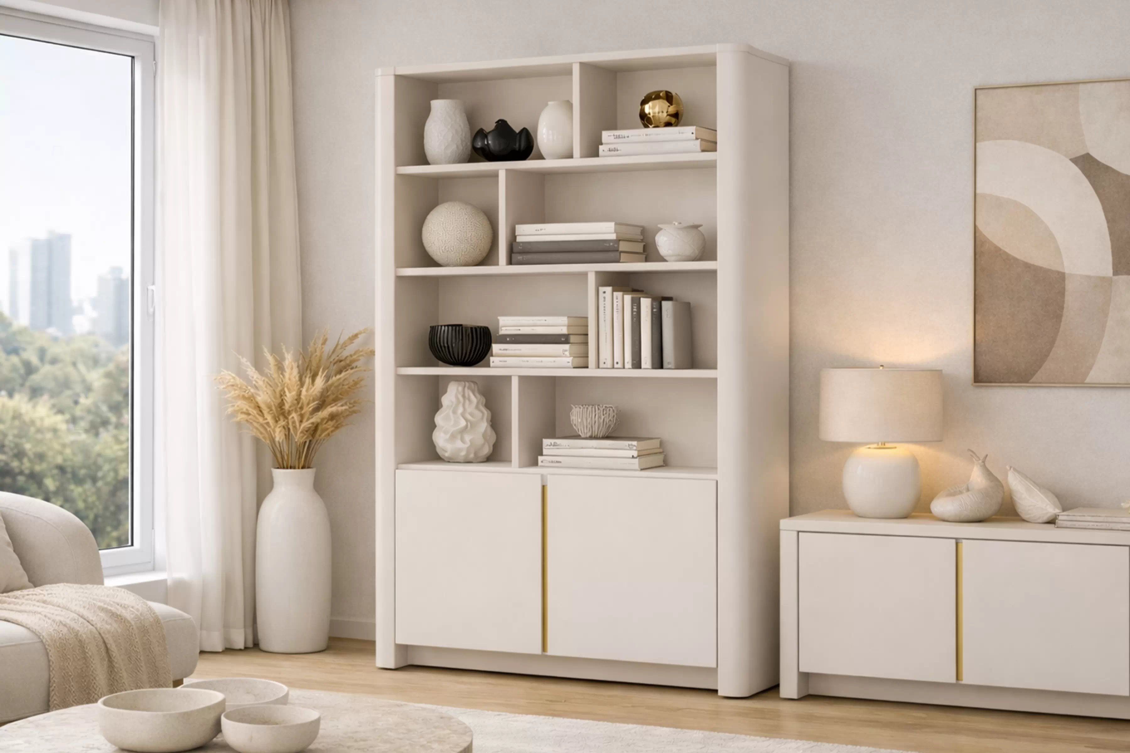 Regál Sorrenti 103 cm dvojdverový - kašmír / zlatá Regál Sorrenti 103 cm dvojdverový - kašmír / zlaté