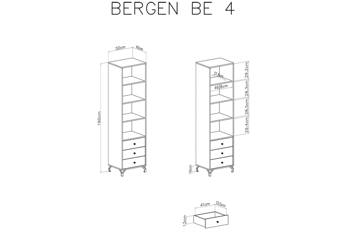 Regál Ozoli 50 cm so zásuvkami - biela fehér Polc s zásuvkami