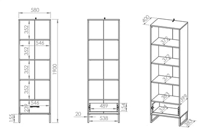 Regál Kawana 03 se zásuvkou na kovové podstavě 60 cm - černá / dub craft / ocel premium Regál z szuflada Colt 03 na kovové podstavě 60 cm - Černý / craft Podstavec / ocel premium - Rozměry