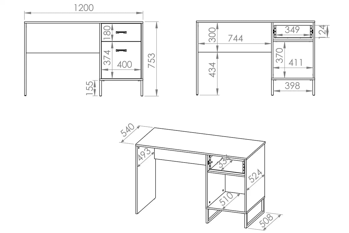 Psací stůl Kawana černá / dub craft / ocel premium psací stůl mlodziezowe Colt 07 - Černý / craft Podstavec / ocel premium - Rozměry