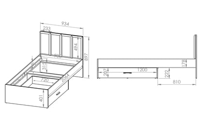 Studentská postel Kawana 10 90x200 s roštem a zásuvkou - černá / zlatý dub craft Postel pro mládež 90x200 ze stelazem i szuflada Colt 10 - Černý / craft Podstavec - Rozměry