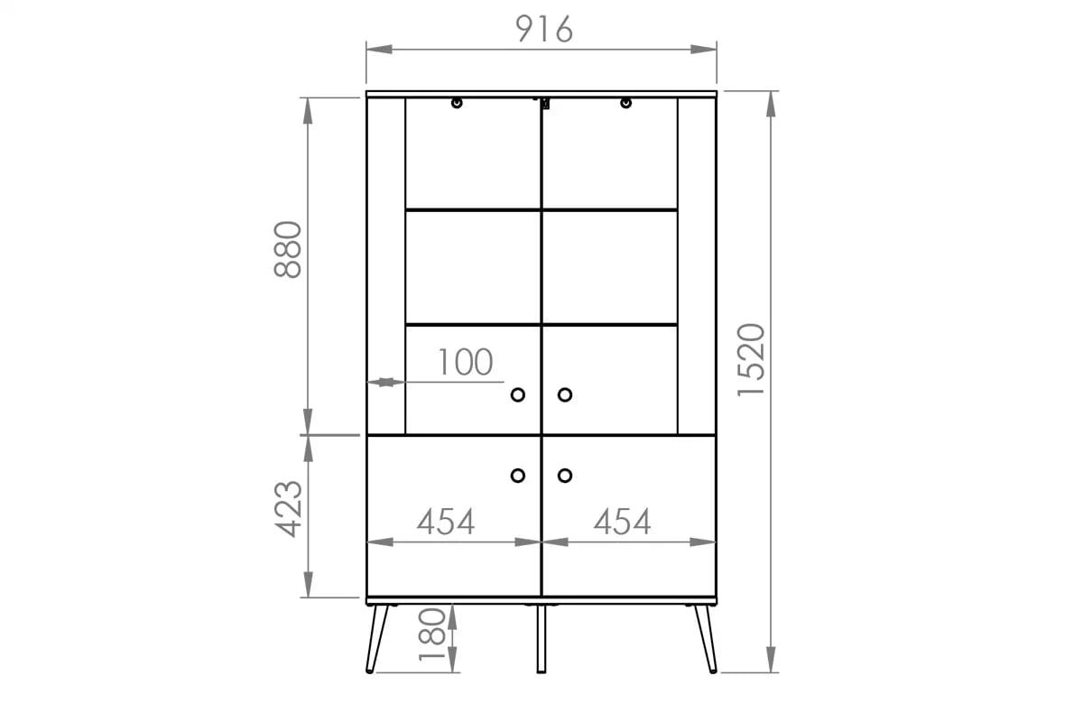 Vitrína prosklená čtyřdveřová Euras 02 - labrador / zlatá Vitrína prosklená čtyřdveřová Forrest 02 - labrador / Podstavec - Rozměry