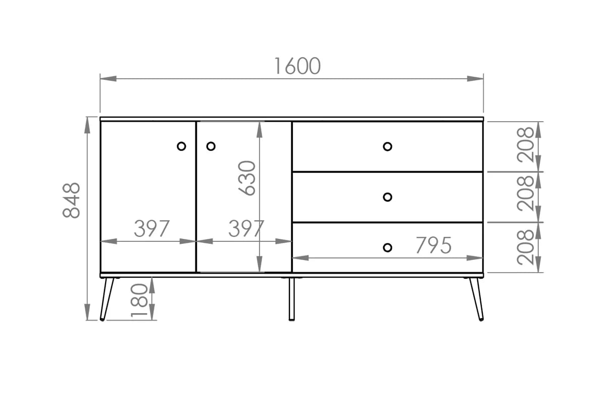 Komoda dvoudveřová se třemi  zásuvkami Euras 03 - labrador / zlatá Komoda dvoudveřová se třemi  zásuvkami Forest 03 - labrador / Podstavec - Rozměry