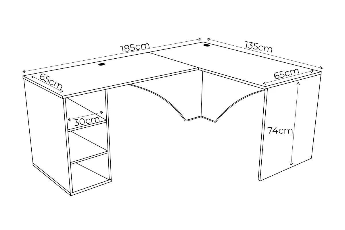 PC stôl narozne pravá Kerbi 135 cm - biely Písací stôl gamingowe narozne pravý Kerbi 135 cm - Biely 