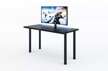 Birou de scris gaming Lamit 135 cm cu înălțime reglabilă și benzi LED - negru