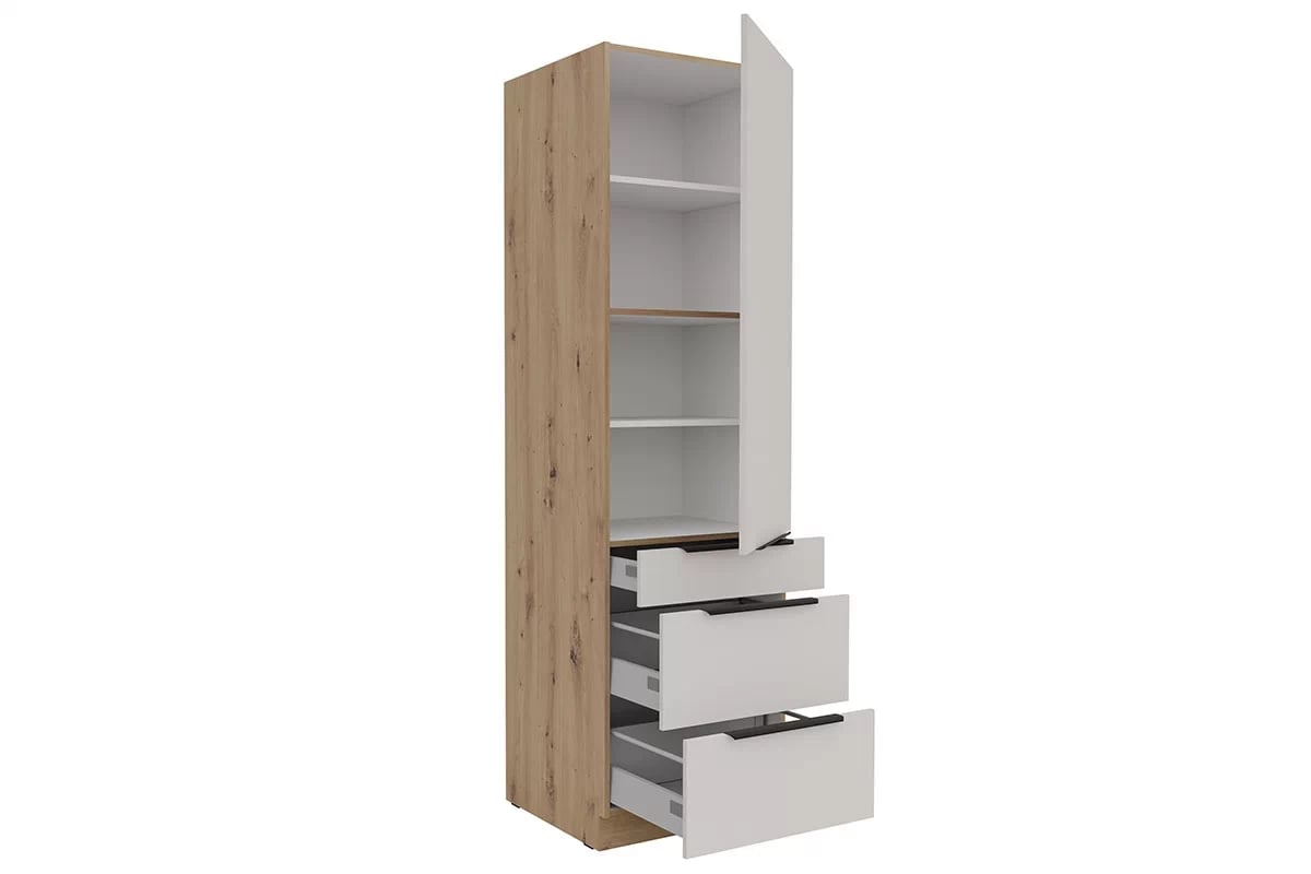 Kuchyňský sloupek Arvani 60 DKS-210 jednodveřový se zásuvkami - kašmír / dub artisan vysoká skříňka kuchenny Arvani 60 DKS-210 jednodveřový se zásuvkami - kašmír / dub artisan