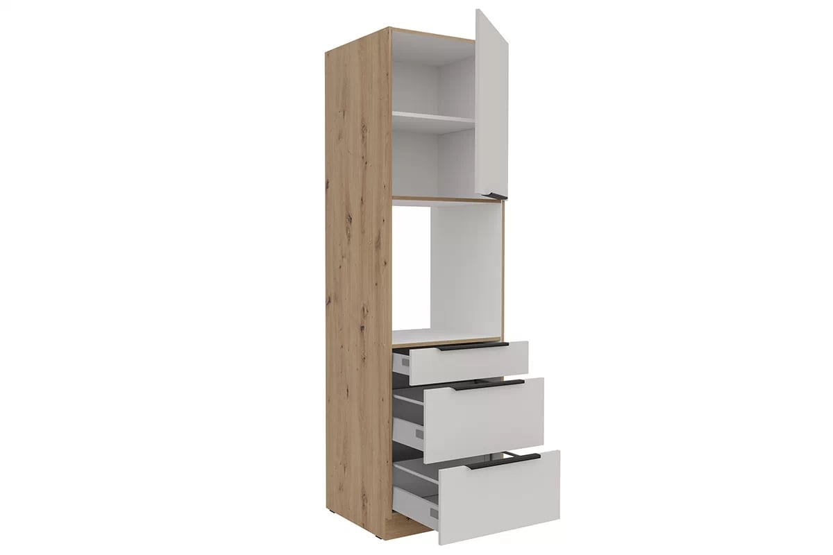 Kuchyňský sloupek Arvani 60 DPS-210 s zásuvkami pro troubu - kašmír / dub artisan vysoká skříňka kuchenny Arvani 60 DPS-210 se zásuvkami pro zabudowy piekarnika - kašmír / dub artisan