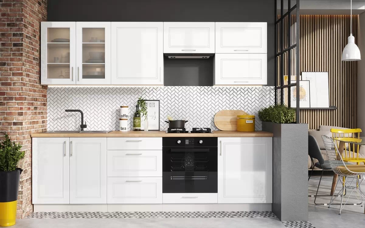 Kuchyňská skříňka regál Natalia D60 PK /2133 P/L pro vestavnou troubu - bílý lesk vysoká skříňka kuchenny Natalia D60 PK/2133 P/L dvoudveřový do zabudowy piekarnika - bílý lesk