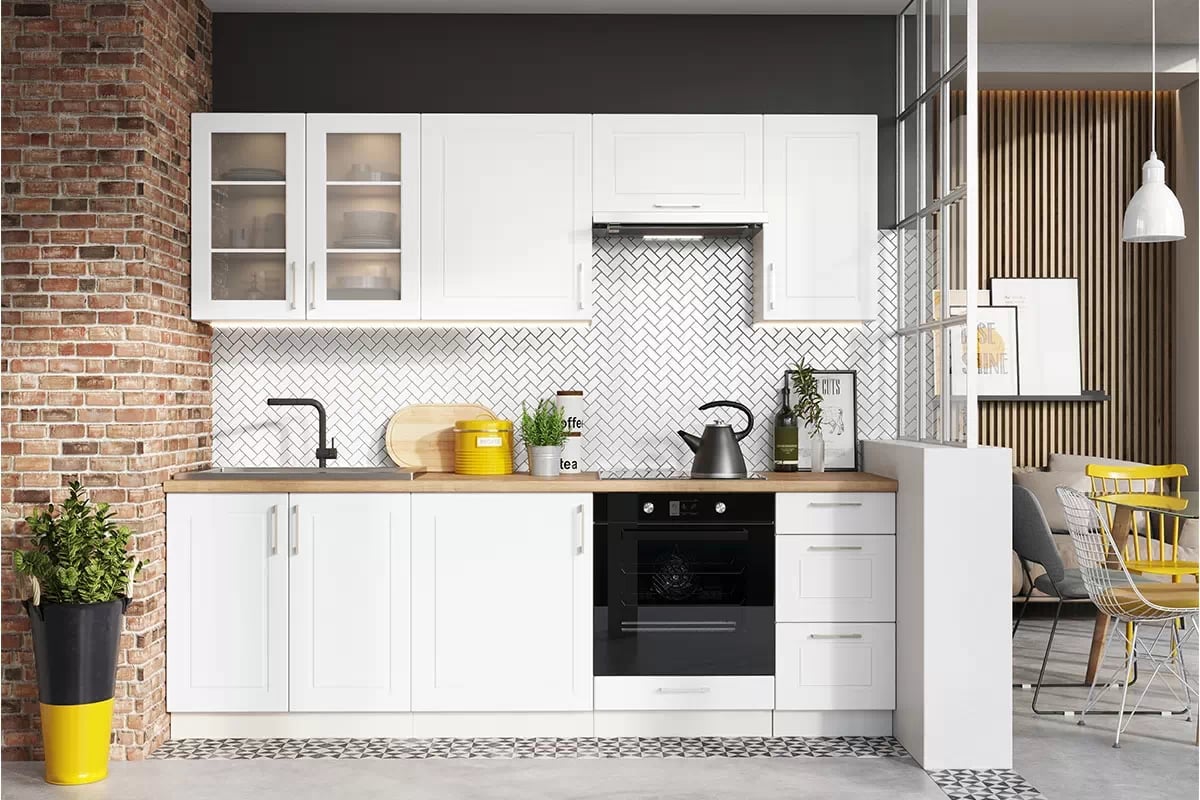 Kuchyňská skříňka regál Natalia D60 PK /2133 P/L pro vestavnou troubu - bílý lesk vysoká skříňka kuchenny Natalia D60 PK/2133 P/L dvoudveřový do zabudowy piekarnika - bílý lesk