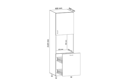 Skříňka Linea D60P pod troubu se zásuvkou cargo regál kuchenny pod zabudowe piekarnika s košem cargo Linea D60P - Rozměry 